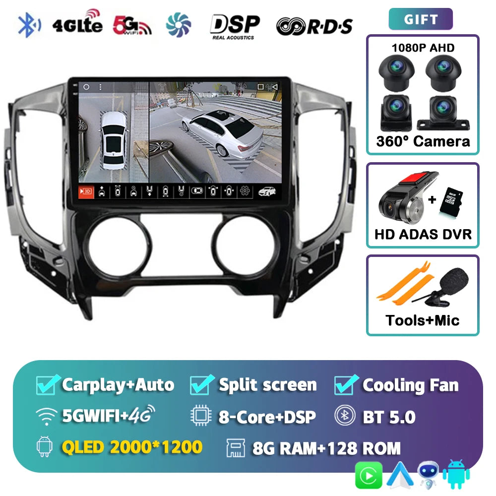 9" Android Car Stereo for Mitsubishi Pajero Sport 3 & L200 (2015–2019) — CarPlay, Android Auto, DSP, WiFi+4G