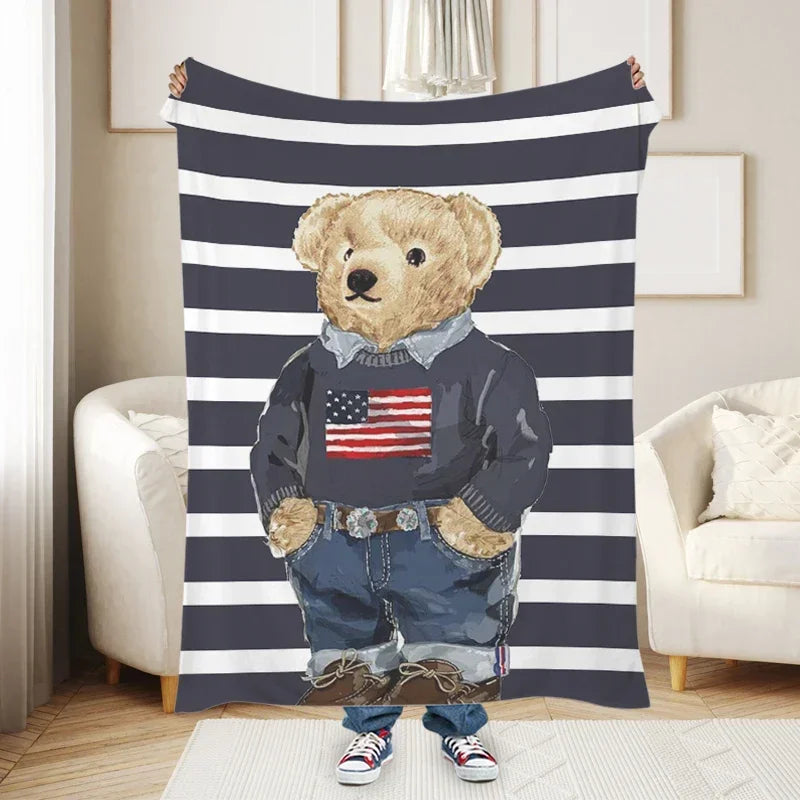 Cartoon Bear Print Fluffy Blanket, Soft Plush Throw