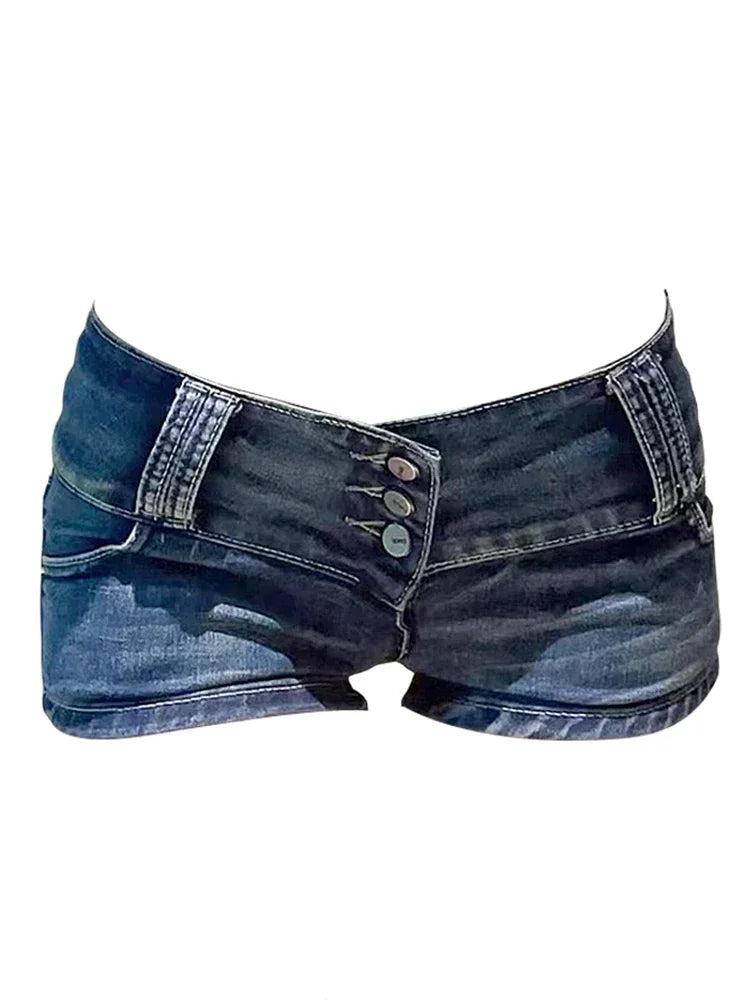 Women's Y2K Gyaru Harajuku Low Rise Denim Hot Pants – Vintage 2000s Jean Shorts Streetwear