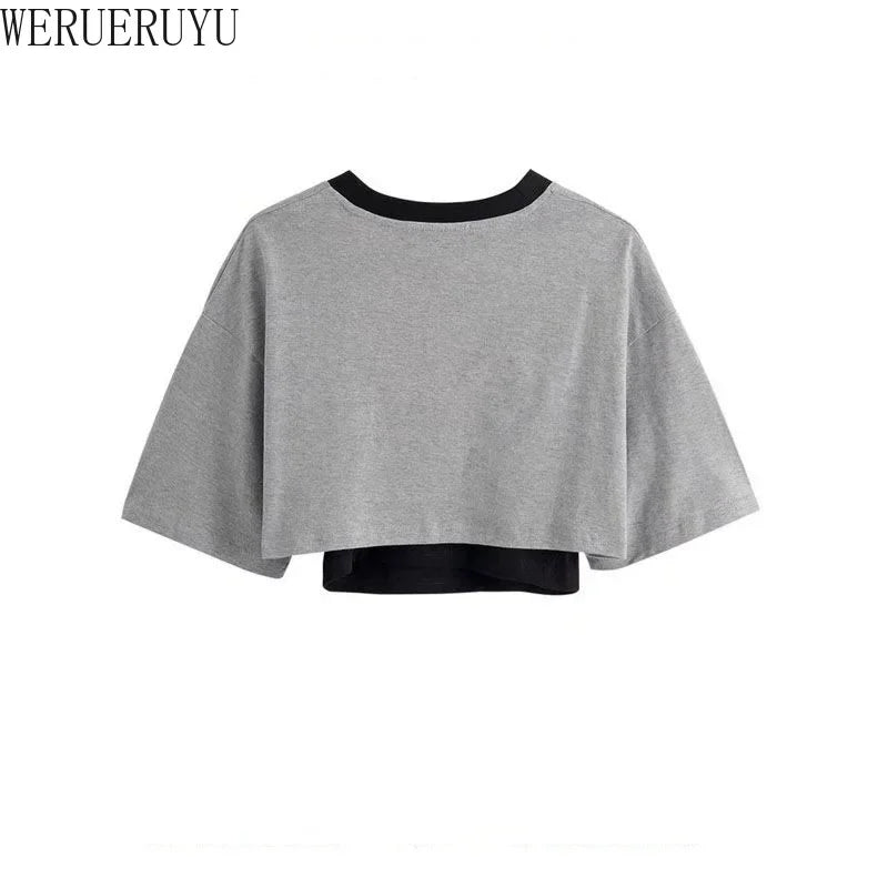 Y2K Graphic Crop Top – Vintage Print Short-Sleeve Tee