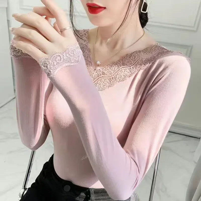 Women's Lace Trim Thermal Top - Long Sleeve Base Layer - photo 2
