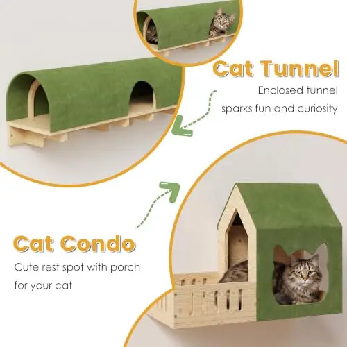 16-in-1 Pine Cat Wall Shelf Set - Tunnel, Bridge & Condo – photo 4