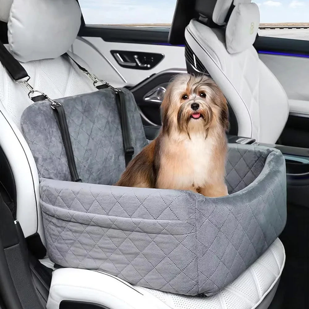 Pet Car Seat Kennel – Removable Washable Anti-Slip Dog & Cat Travel Nest | Front & Rear Row Safety Seat (Black, Gray)