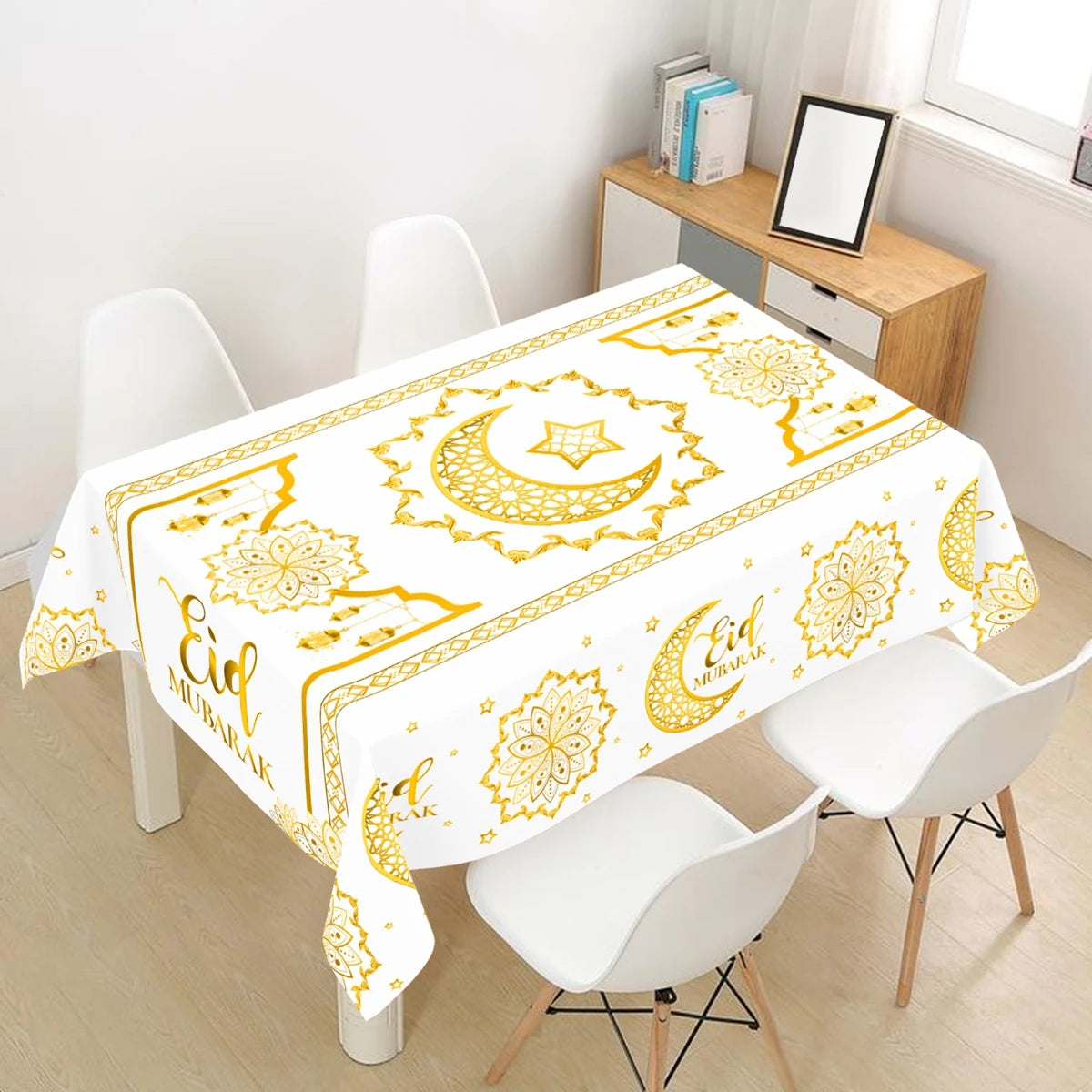 Ramadan Kareem Table Cover White Gold Ramadan Decor 2026 For Home Tablecloth Islamic Muslim Party Supplies Eid Al-Fitr Gift