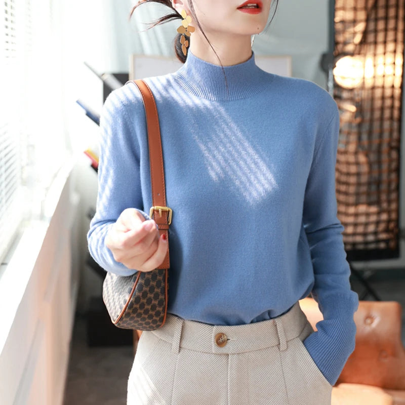 Women's Mock Neck Base Sweater — Slim Knit Pullover