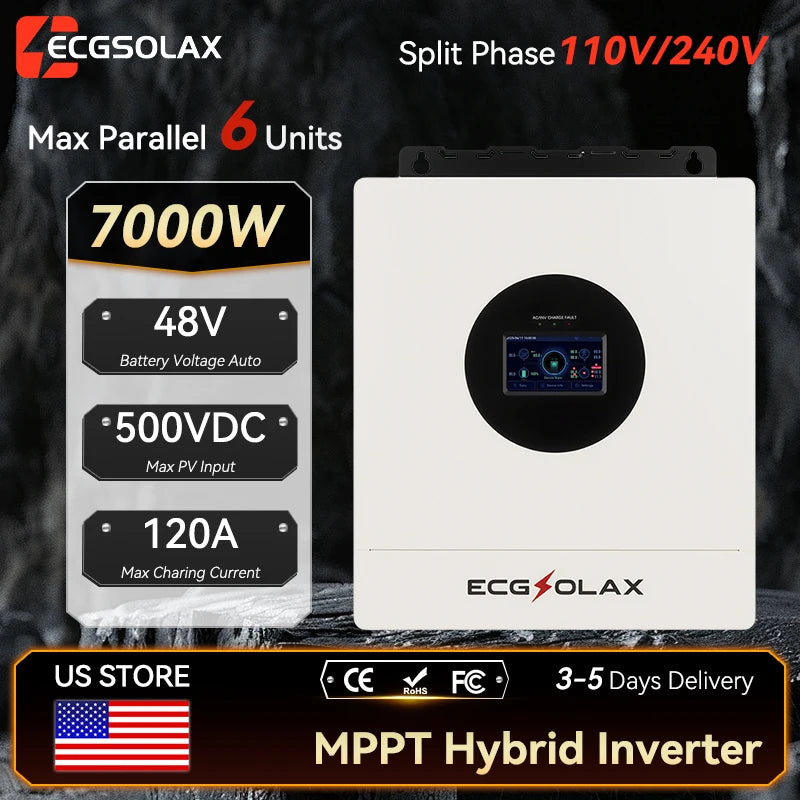 ECGSOLAX 7KW Hybrid Solar Inverter Split-Phase 120V 240V 48V Pure Sine Wave Hybrid Inverter With MPPT 120A Charger Built in WIFI