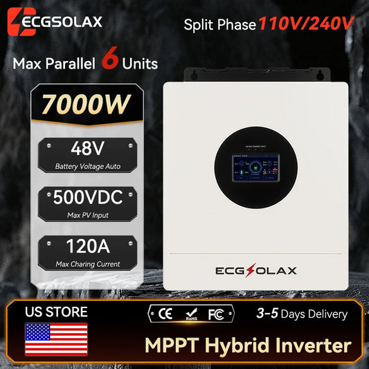 ECGSOLAX 7KW Hybrid Solar Inverter Split-Phase 120V 240V 48V Pure Sine Wave Hybrid Inverter With MPPT 120A Charger Built in WIFI