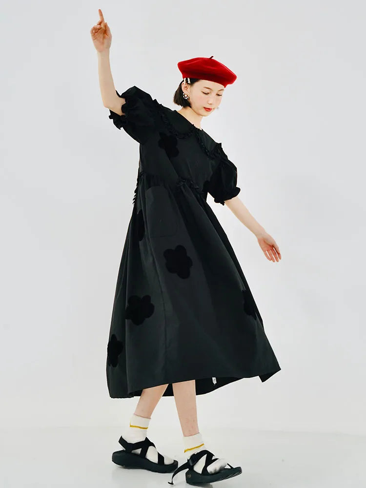 imakokoni 2022 Original Summer Pure Cotton Black Dress Cherry Blossom Dress Simple Girly Long Skirt for women white dress 223588