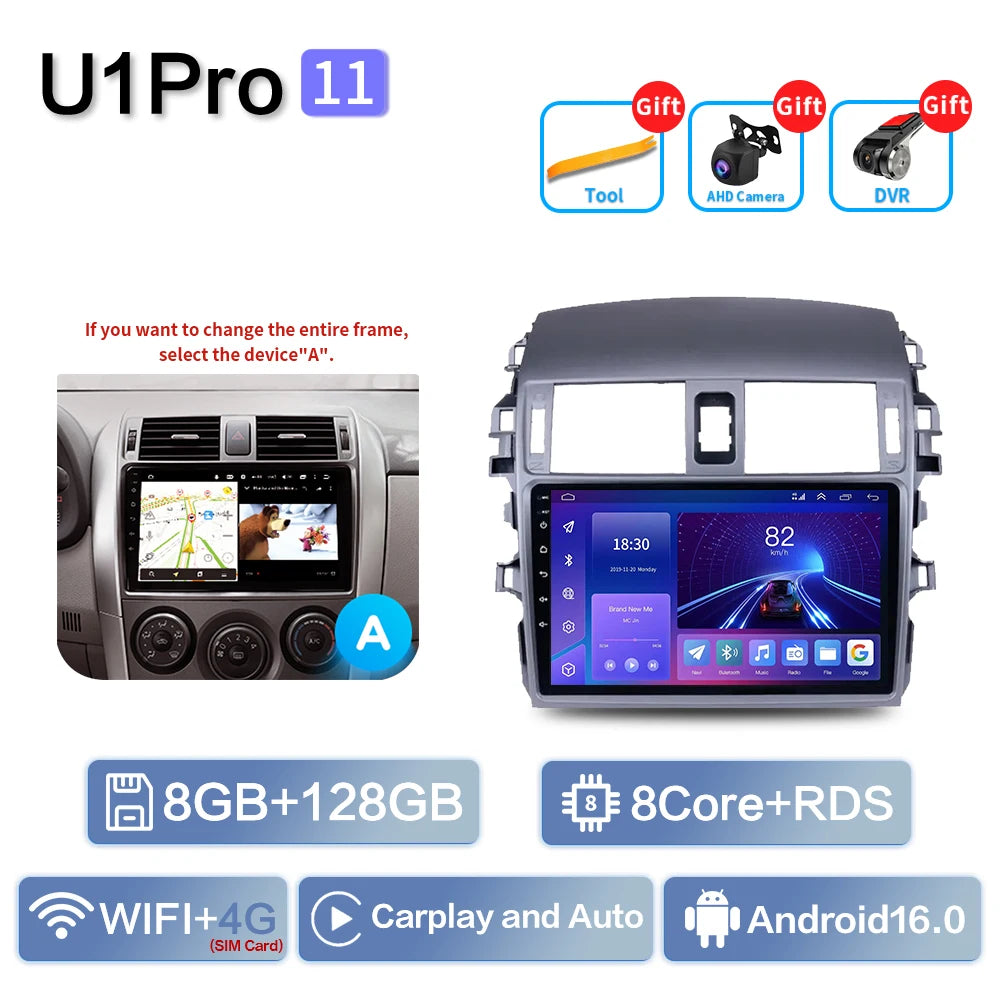 Android Car Stereo for Toyota Corolla E140/E150 (2006–2013) — CarPlay, Android Auto, DSP, 4G, Subwoofer Output