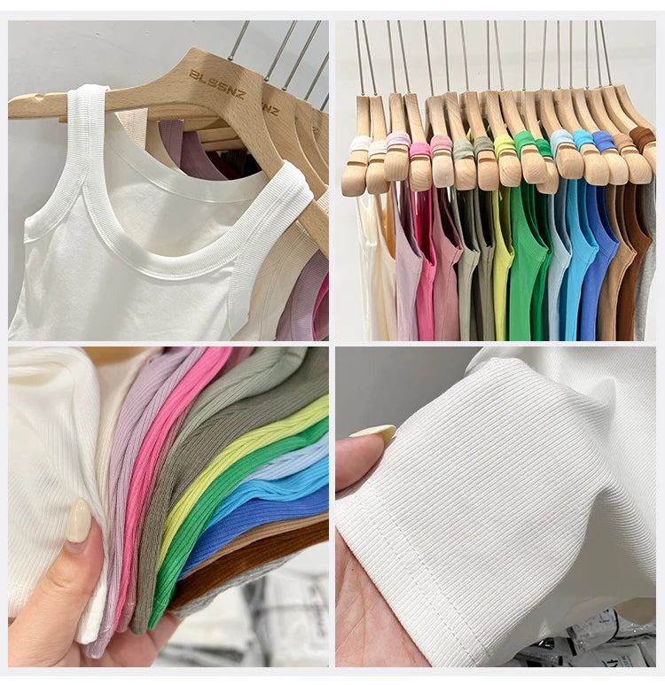 AOSSVIAO Women Solid Round Neck Ribbed Tank Top Camisole Women 2026 Summer Basic Elastic Tank Top O Neck Solid Tank Top