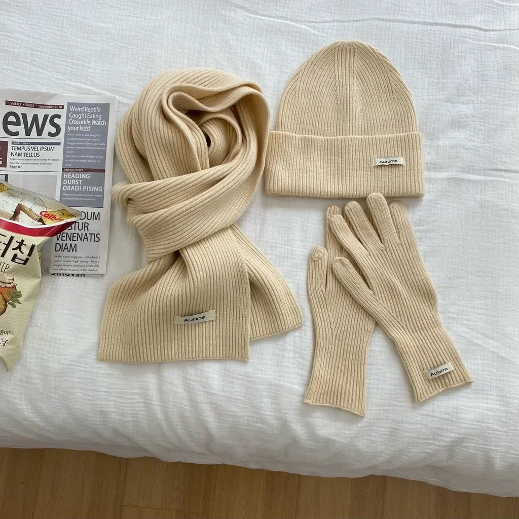 Women's Knit Hat, Scarf & Gloves - Solid Color 3 Piece Winter Set - photo 7