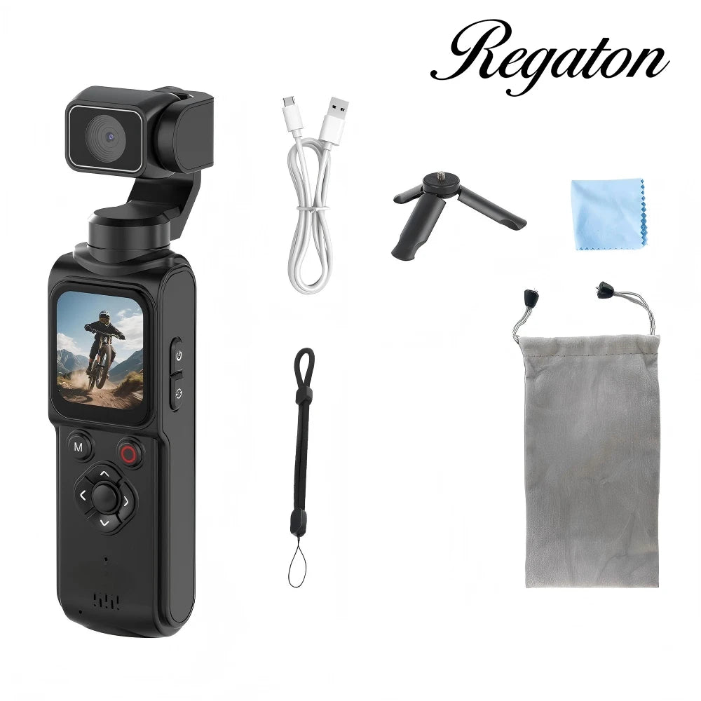 Regaton 4K Gimbal Camera — 330° Face-Tracking Pocket Cam, 64MP