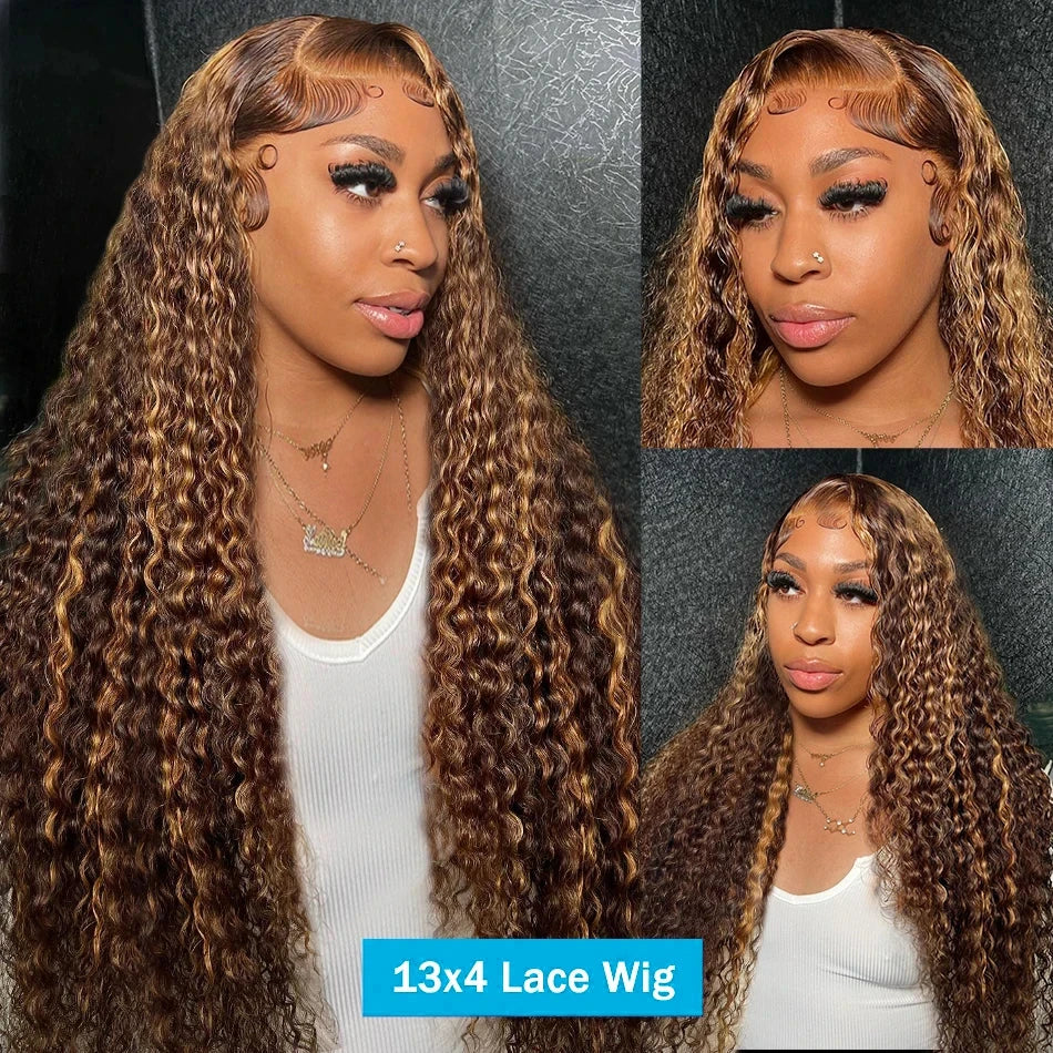 Honey Blonde Highlight HD Lace Frontal Wig - Ombre Deep Wave
