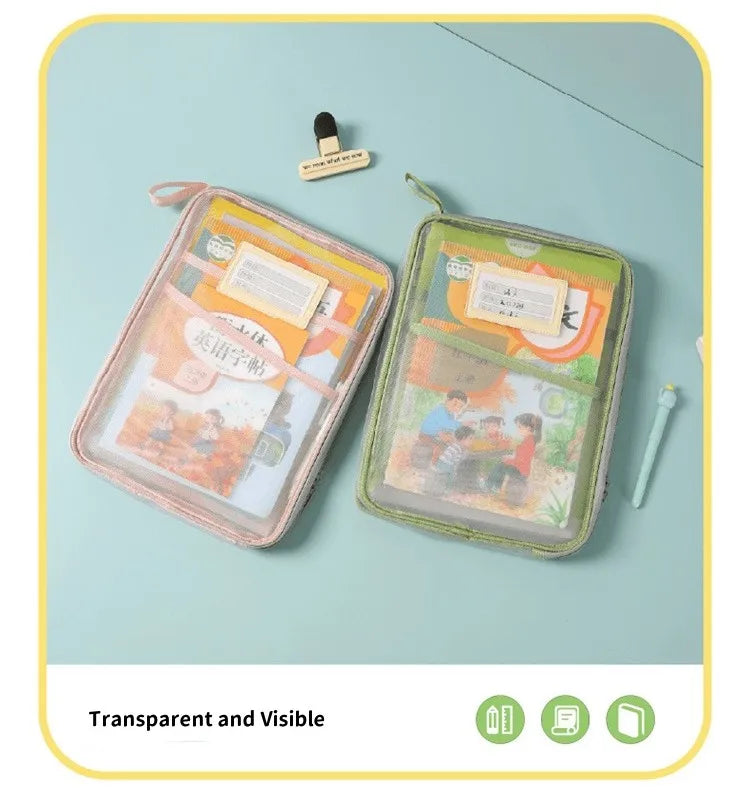 Transparent Stationery Storage Folder Hot Thicken Mesh Zipper File Packing A4 Size School Office Supplies Travel Storage Bags
