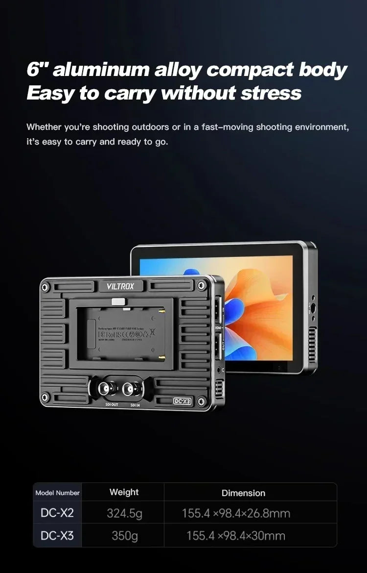 Viltrox DC-X2/DC-X3 Portable Monitor 6 Inch 2026 Nits 4K Touch Screen Profissional Photographic HD FHD Camera Monitor for Vedio