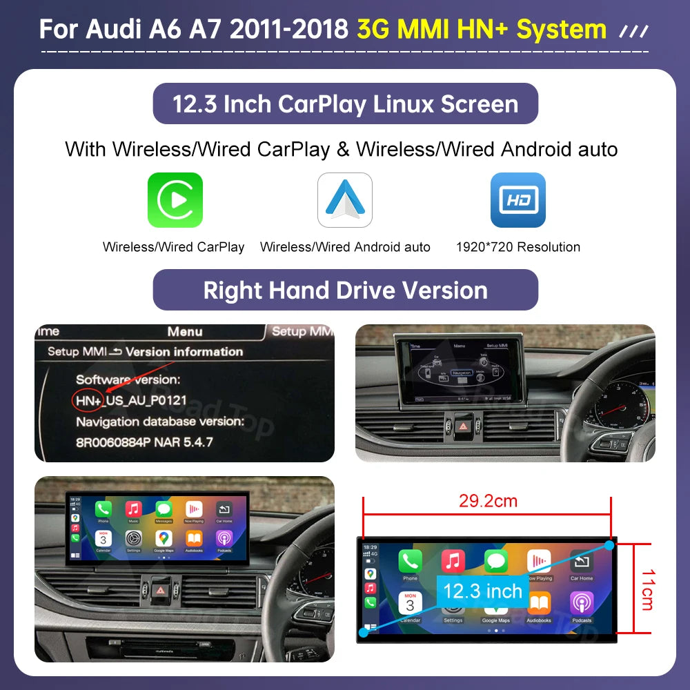 Road Top 12.3" Linux Screen For Audi A6 C6 A7 C7 2026-2026 with Wireless CarPlay Android Auto Airplay Car Radio Player