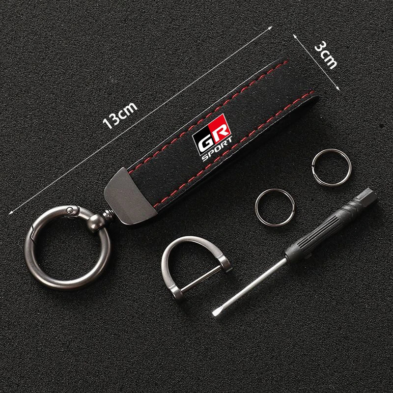 Suede Metal Buckle Car Keychain Keyring Men Gift Accessories for Toyota GR Sport Gazoo Racing Yaris 86 Corolla Hilux Supra C-HR