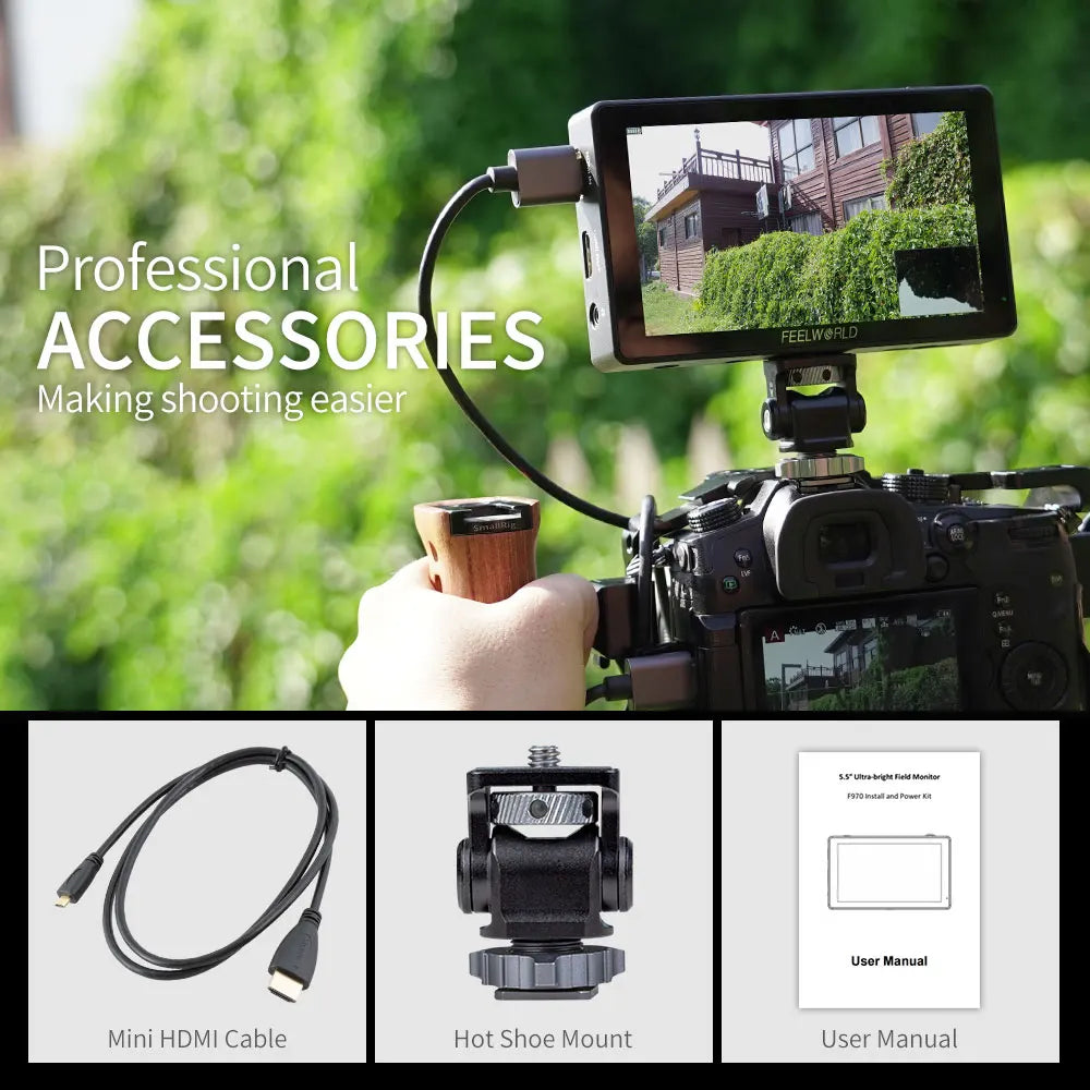 FEELWORLD 5.5 Inch 3000nit Ultra Bright Touch Screen Camera DSLR Field Monitor 4K HDMI Instal Kit for  Gimbal Rig Youtube LUT5