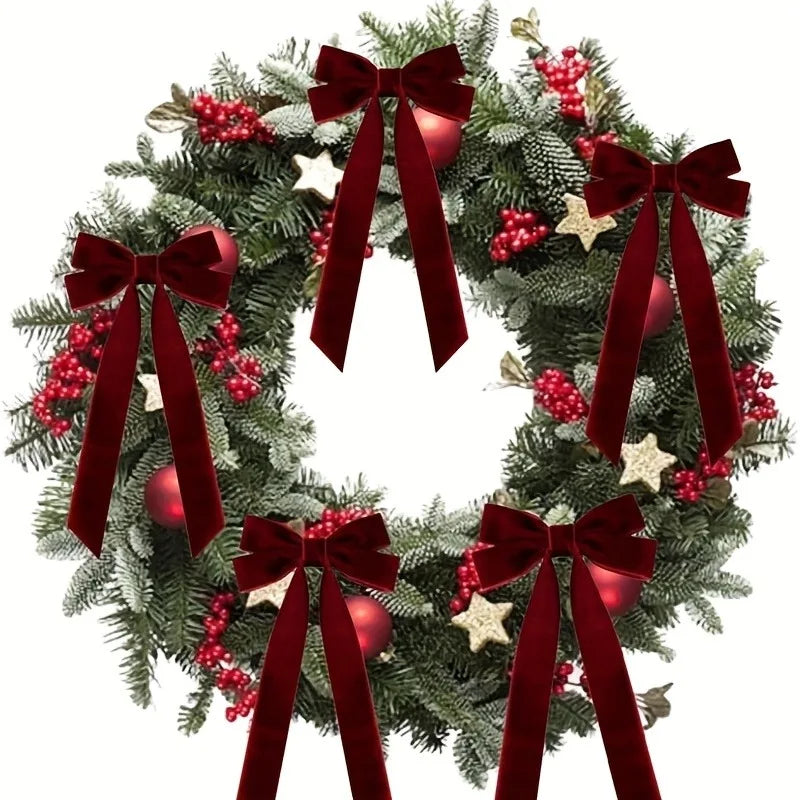 12 pieces of red velvet Christmas tree garlands - Festival gift loops for Christmas wreaths, decorations and folk handicrafts, w