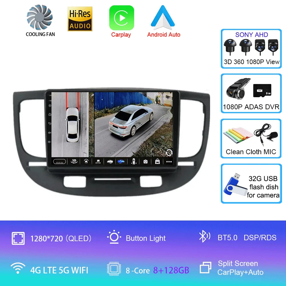 For Kia RIO 2 RIO2 2005 - 2011 Android 16 Bluetooth WIFI Car Radio Multimedia Video Player GPS No 2 Din Free Auto 360 Camera 4G