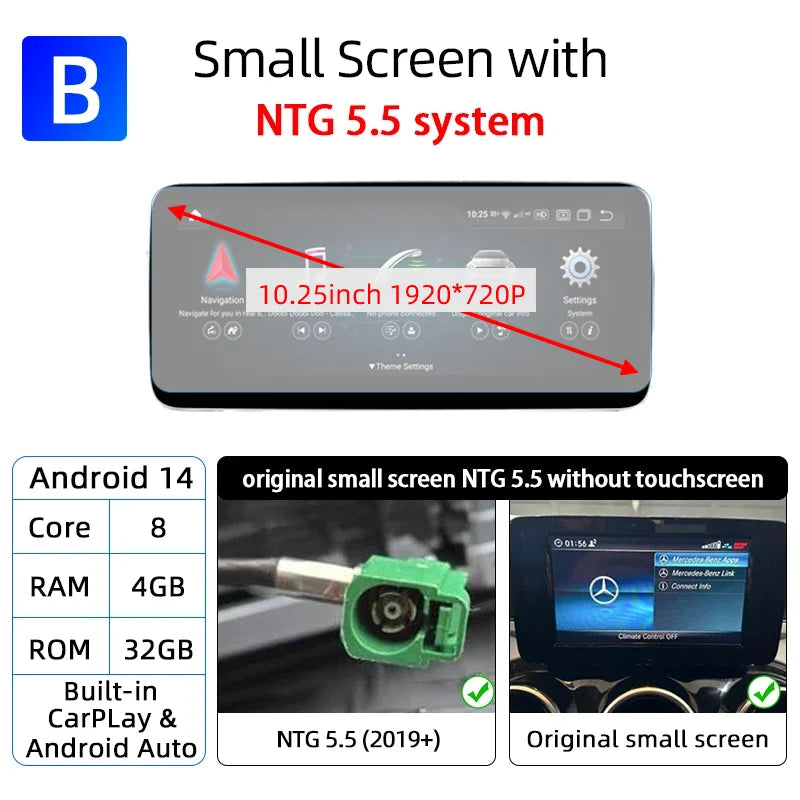 Android 14 Carplay Auto Radio Touch Screen For Mercedes C GLC V W205 X253 W447 NTG 5.5 6.0 2019-2023 Smart Car System Head Unit