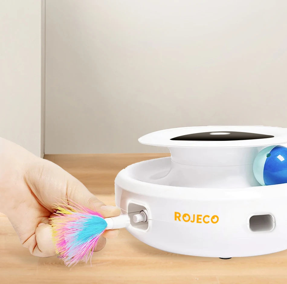 ROJECO 2-in-1 Smart Cat Toy – Automatic Feather & Fun Ball Interactive Toy Set | 5 Modes Electronic Pet Toy
