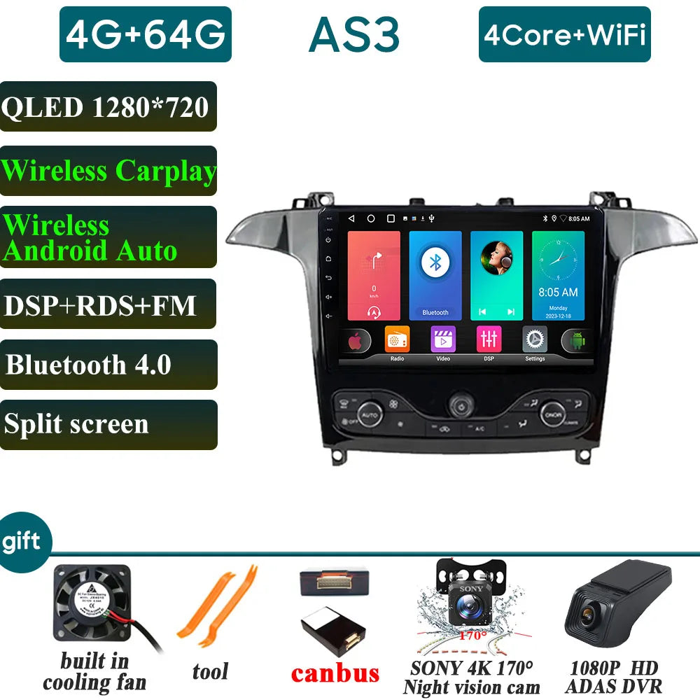 Car Stereo with Apple CarPlay & Android Auto, Compatible with Ford S-MAX & Galaxy