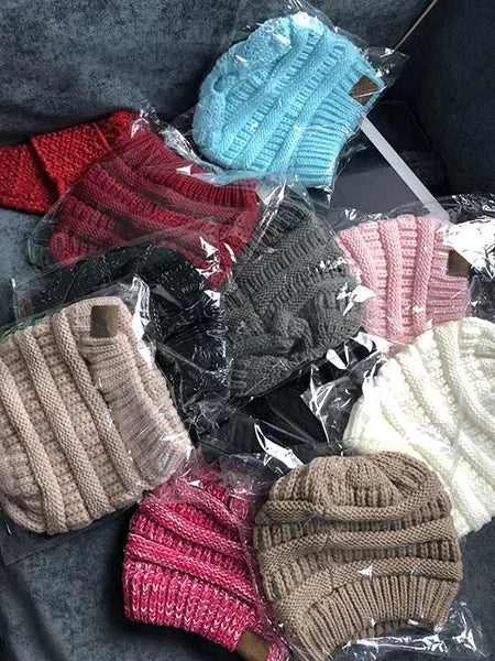 Women's Messy Bun Ponytail Beanie - Open Knit Winter Hat - photo 4