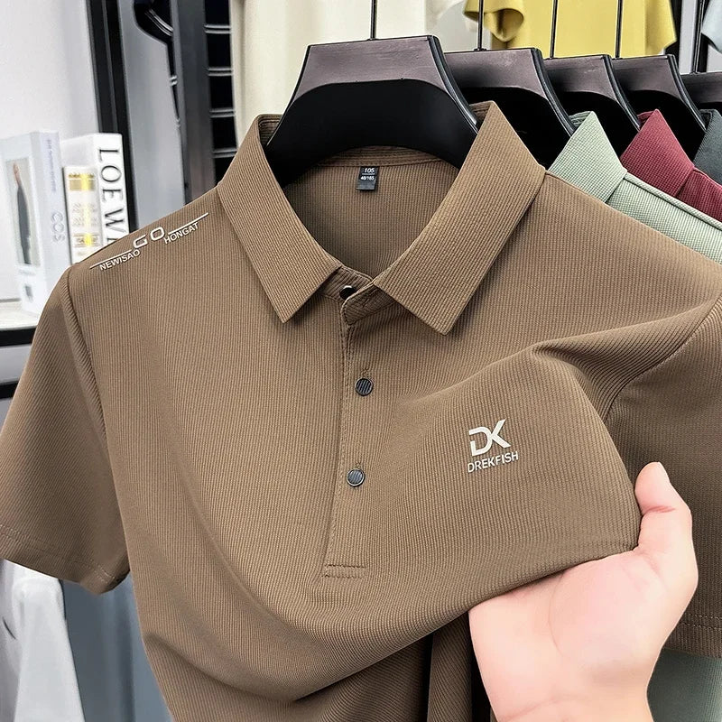 Men's Polo Tee - Chest Embroidery, Seamless Breathable Stretch