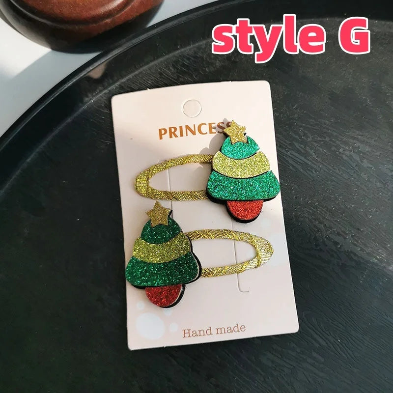 Exquisite Cute Glitter Christmas Hair Clips Children Elk Snowflake Bangs Hairpin Sequin Baby Girls Headwear Kids Accessories