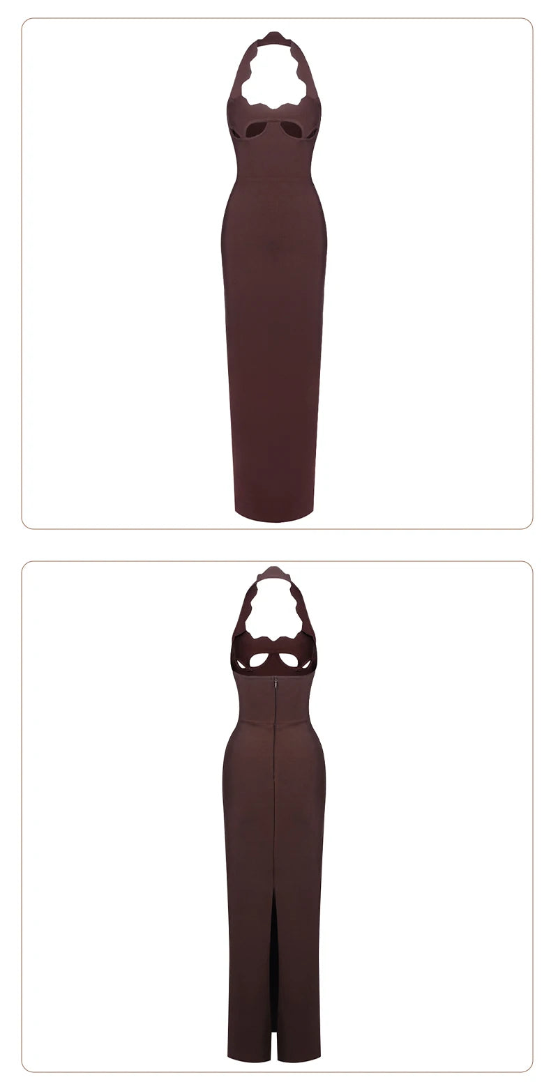 VC Black Halter Elegant Dress For Women 2026 New Summer Evening Party Celebrity Bodycon Long Dress Red Brown Prom Vestido