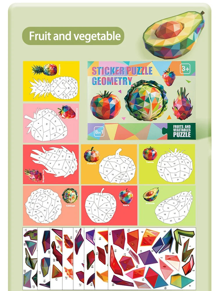 3D Puzzle Stickers DIY Craft Kits Animal Collage 5 Themes Back-to-School Gift Creative Educational 9-PCS Kit with Clips