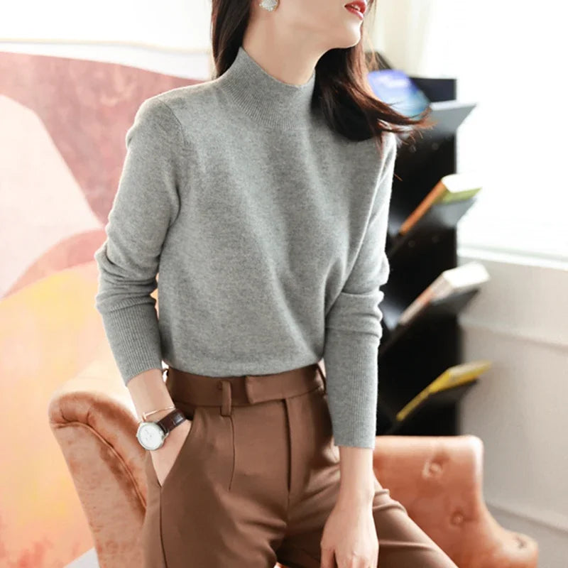 Women's Mock Neck Base Sweater — Slim Knit Pullover
