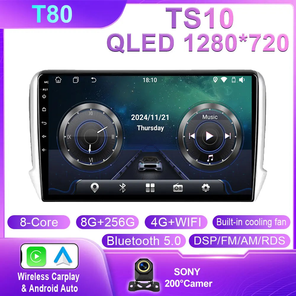 Car Stereo with Apple CarPlay & Android Auto, Compatible with Peugeot 2008 & 208 (2012-2018)