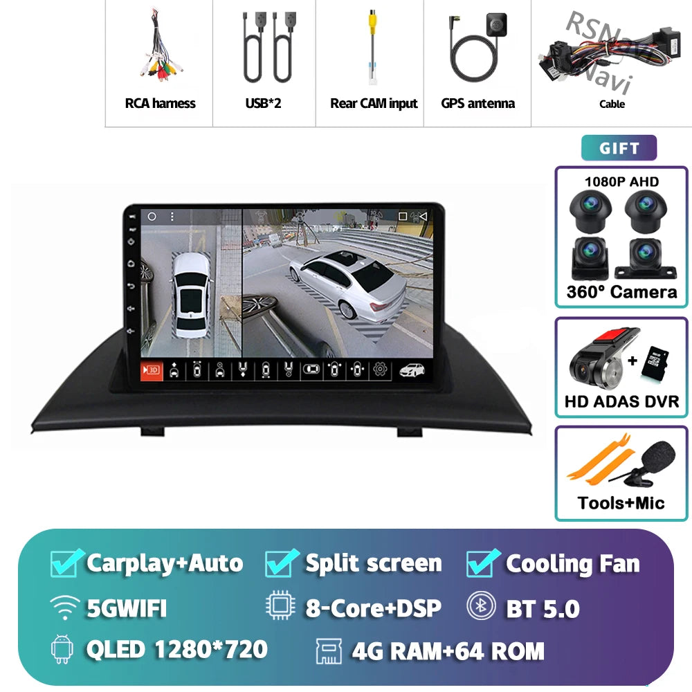 Android 16 Carplay Auto For BMW X3 E83 2004 - 2012 Car Radio GPS Player Multimedia stereo 360 Camera Navigation Video AI Voice