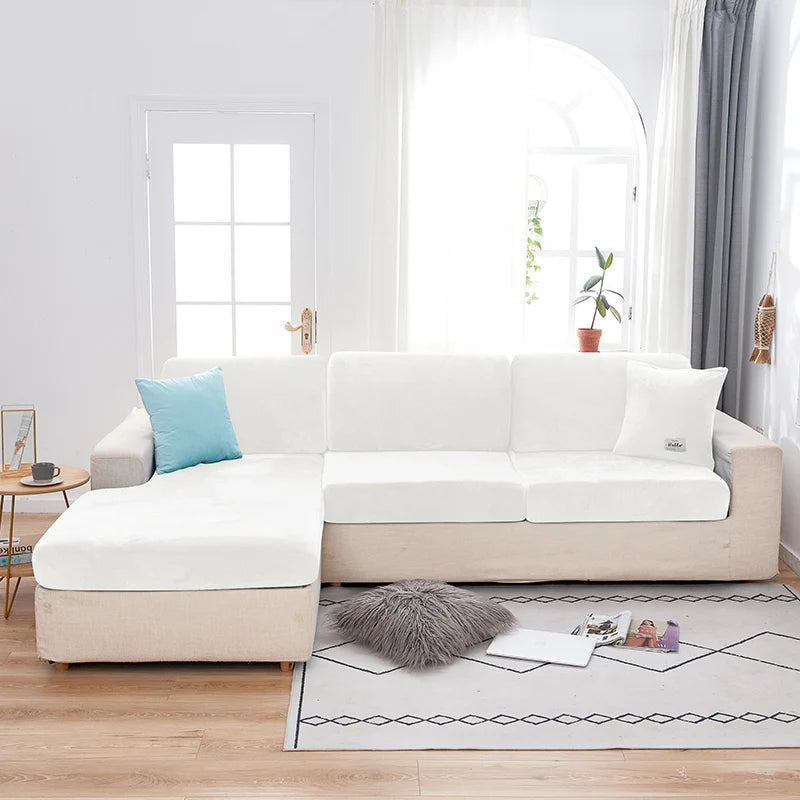 Velvet Sofa Covers for Living Room Elastic Plush Sofa Seat Cushion Cover Soft Couch Slipcover Furniture Protector for Home