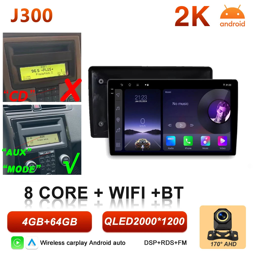 Car Stereo with Apple CarPlay & Android Auto, Compatible with Volvo C30 S40 V50 & C70