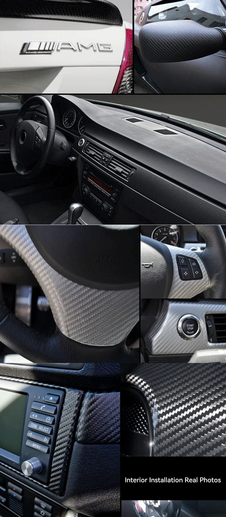 150cm Wide 3D Carbon Fiber Vinyl Film 3M Car Stickers Waterproof DIY Auto Vehicle Motorcycle Car Styling Wrap Roll Accessories
