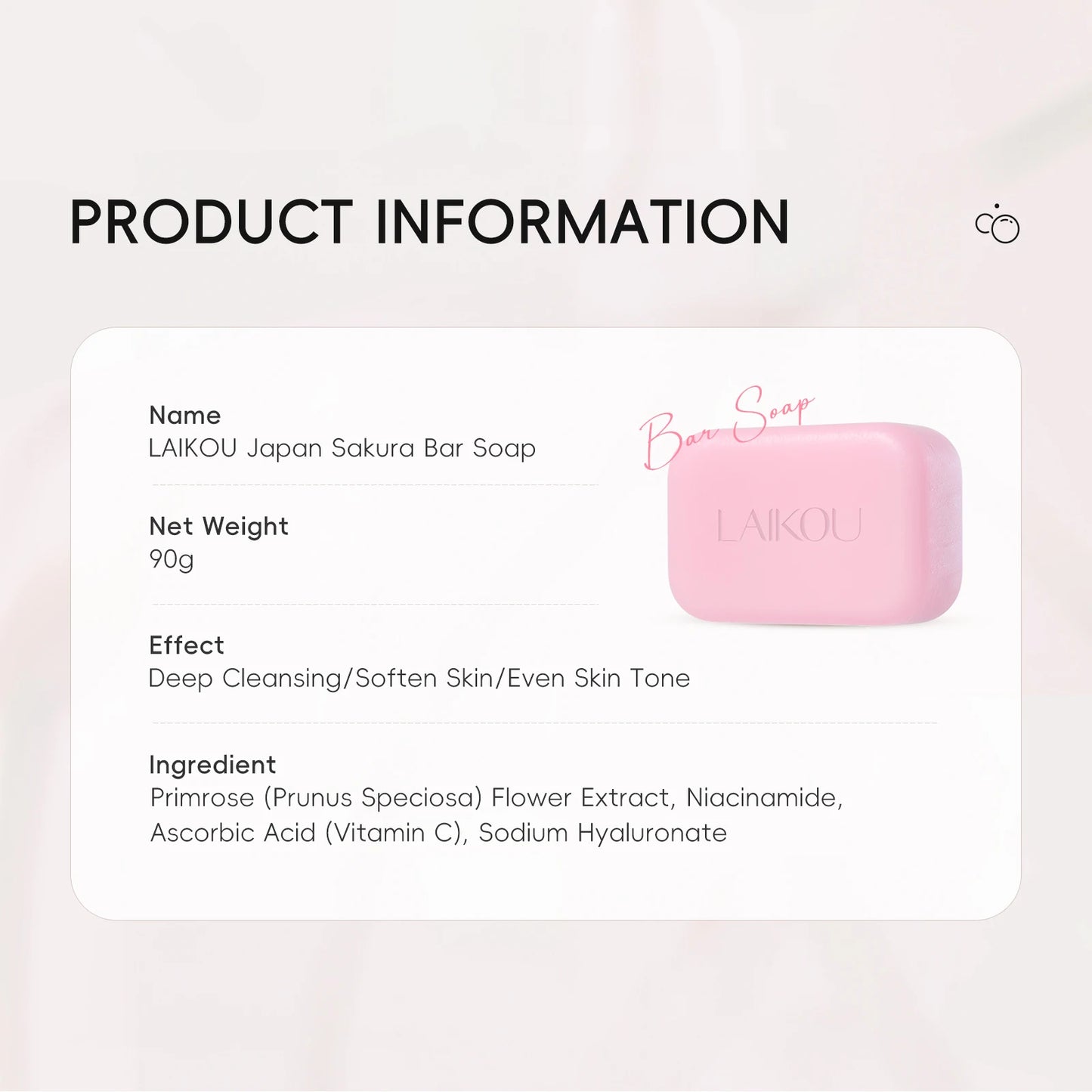 LAIKOU Japan Sakura Bar Soap 5pcs Deep Cleansing Soften Skin Even Tone 90g