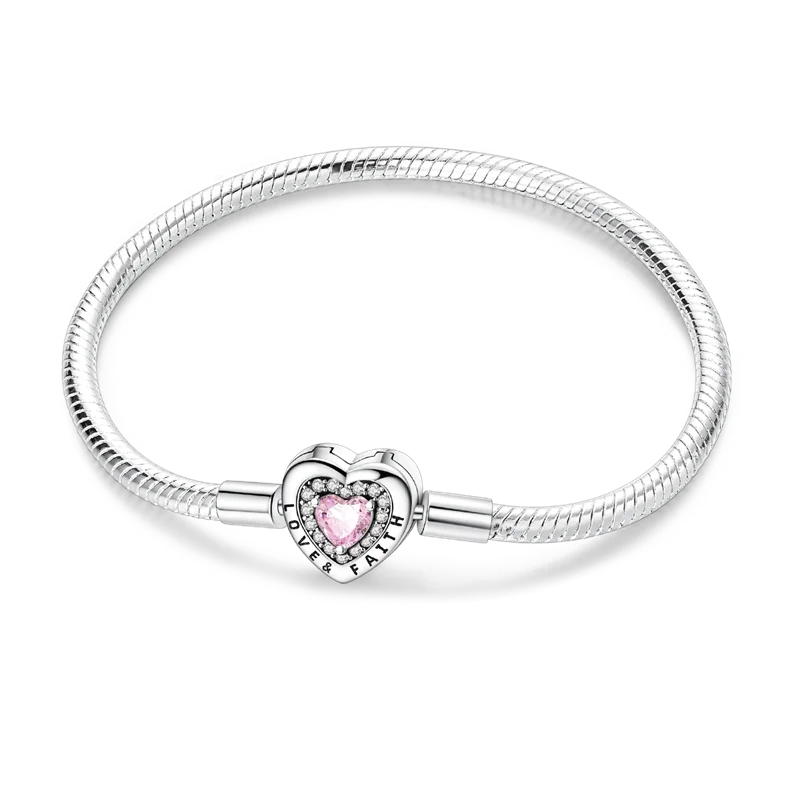 925 Sterling Silver Heart Charm Bracelet for Women - DIY Beads