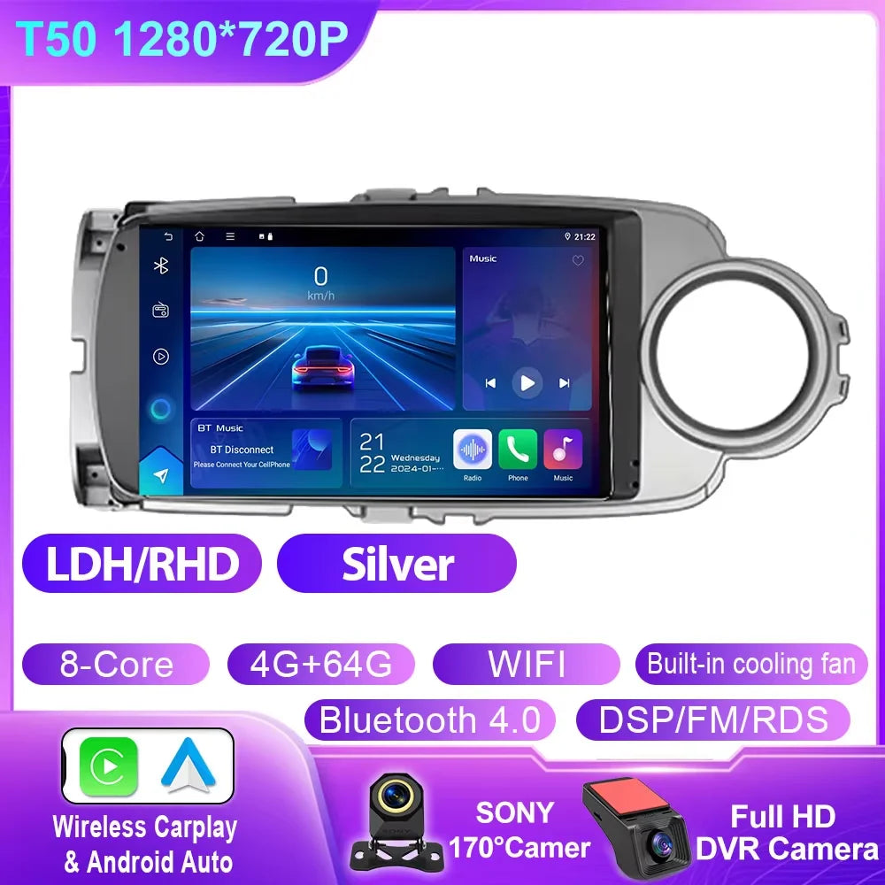 Car Stereo with Apple CarPlay & Android Auto, Compatible with Toyota Yaris (2012-2017)