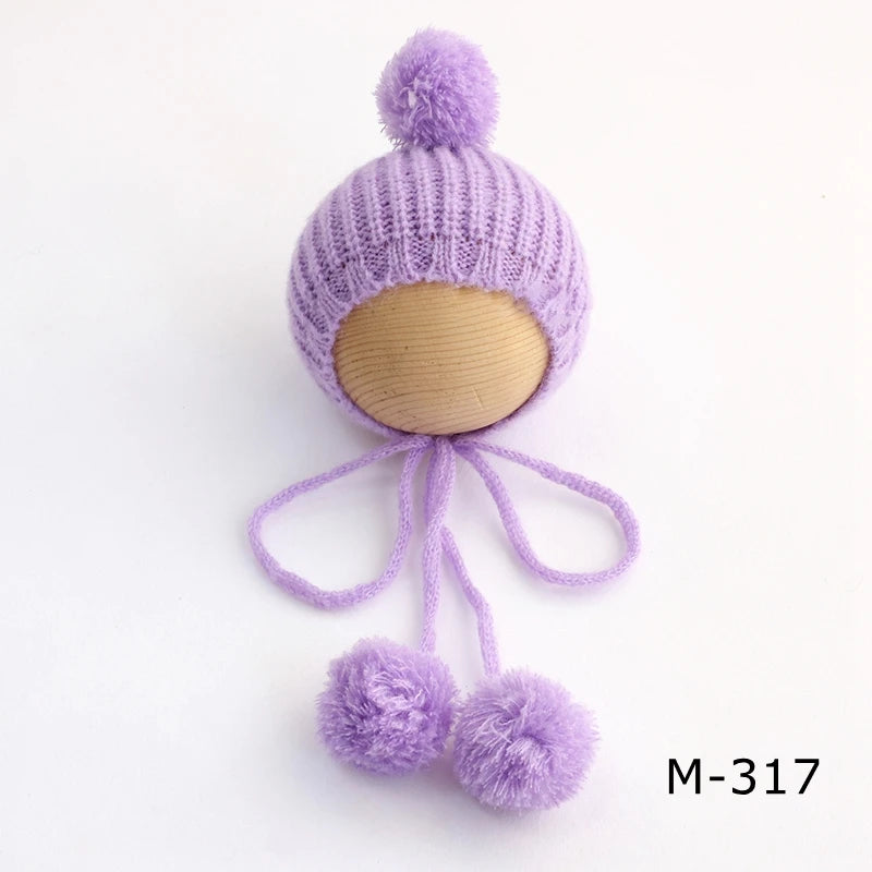 Newborn Pixie Pom Pom Bonnet - Knit Baby Photo Prop Hat - photo 11