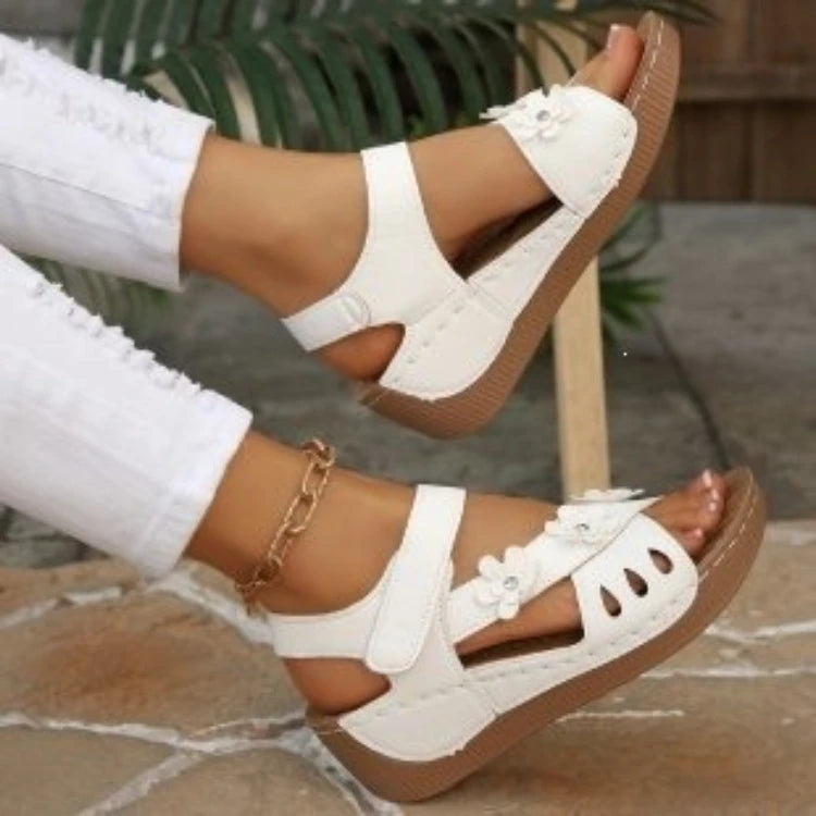 Women's Flower Wedge Sandals 2026 Summer Platform Sandals Chunky Heel Open Toe Beach Shoes Casual Outdoor Sandals