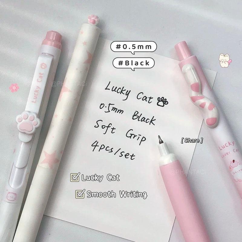 4PCS Lucky Cat Style Gel Pen For Students 0.5mm Black Pen Creative Cat's Tail Cat's Paw Writing Pen Office Supplies New
