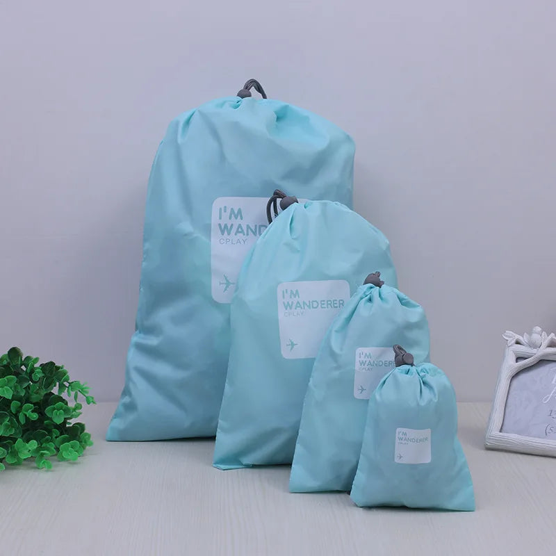 4 Pcs/Set Travel Waterproof Drawstring Storage Bags for Clothes Shoes Toys Multi Purpose Home Organize Pouches