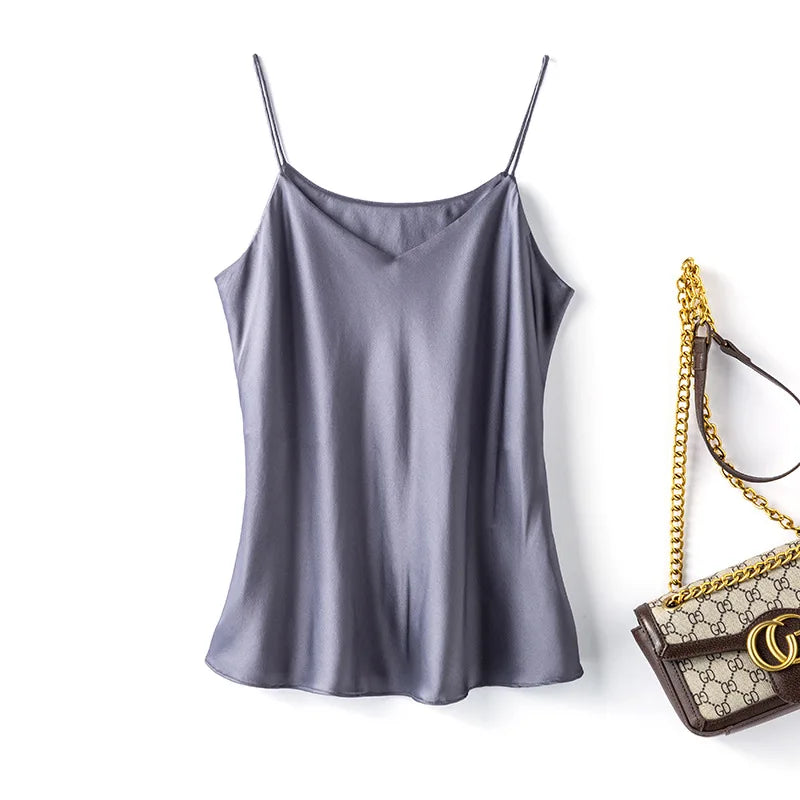Double-Layer Silk Camisole for Women, Mulberry Silk Bandeau, Sexy V-neck Tanks and Camis, Summer Vest, 2025