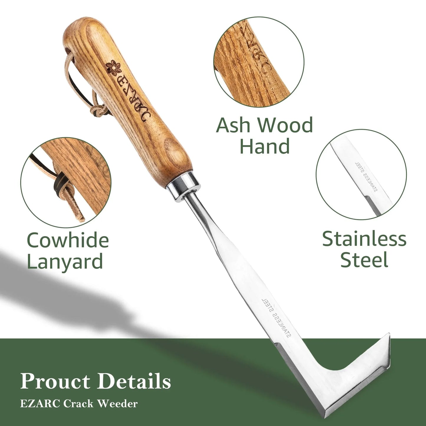 EZARC Crack Weeder Crevice Weeding Tool 11.2" Stainless Steel Manual Weeder L-Shaped Puller Spatula Weeding Sickle