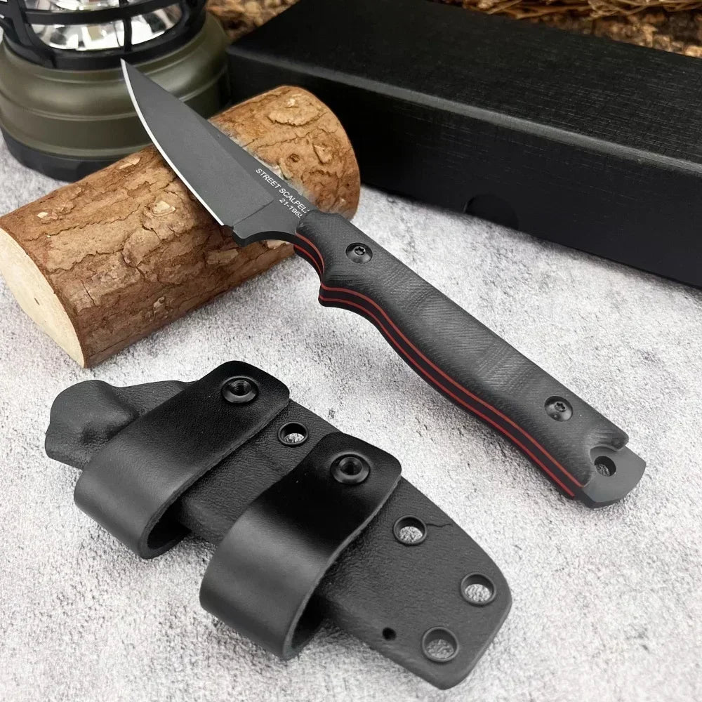 New Styles TOPS with Sheath Outdoor Straight Knife G10 Handle 8Cr13Mov Blade Camping Hunting Self-defense Multi-fuctional Tools