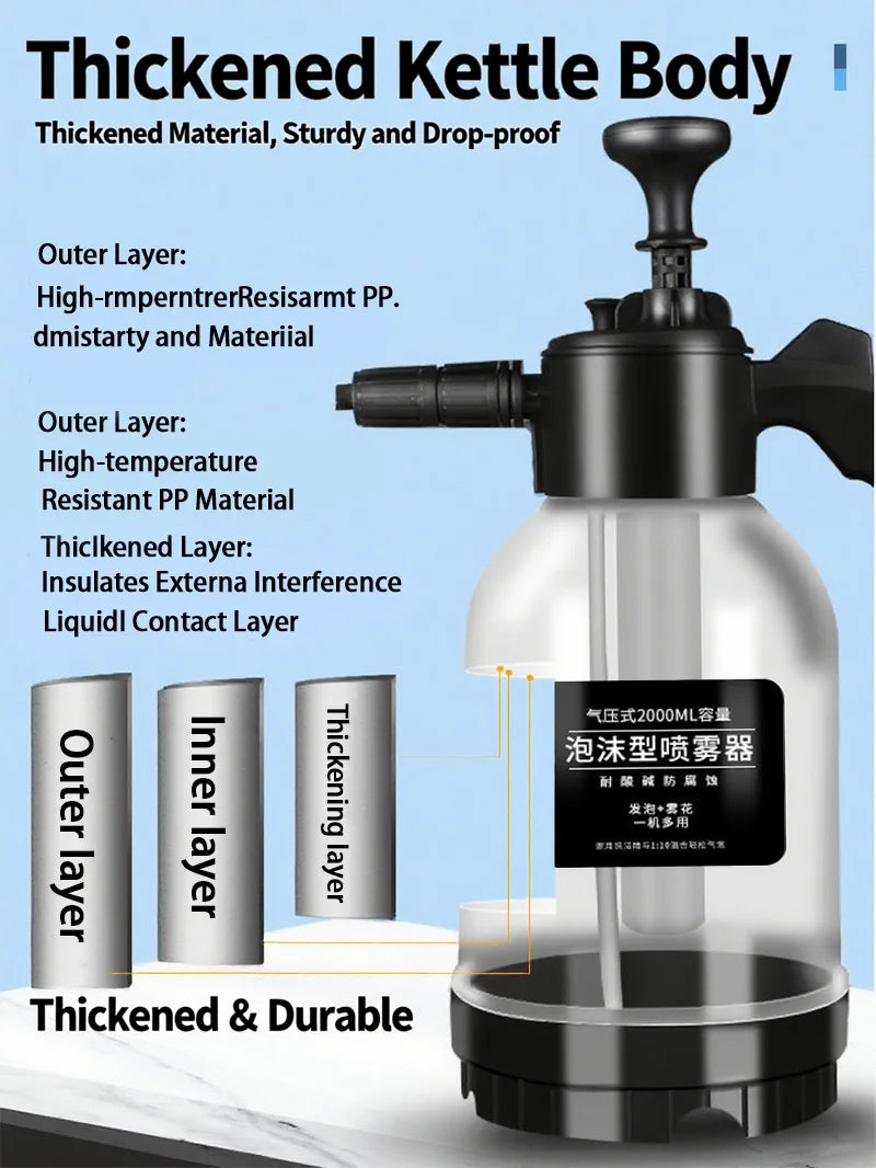 Car washing spray pot foam spray pot 2L spray type with pressure relief valve for household car spray hand pressure spray pot