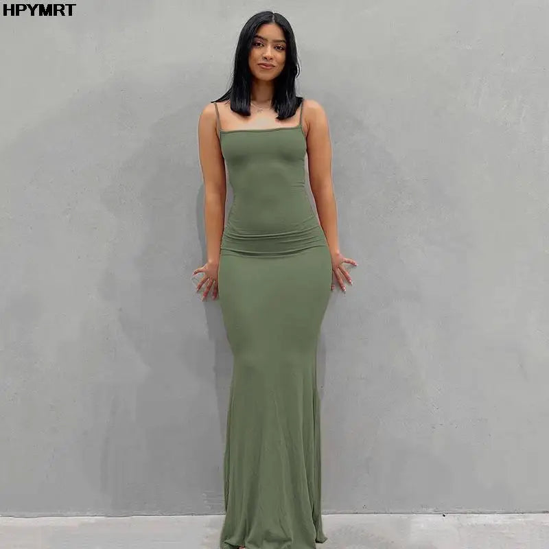 Women's Satin Slip Maxi Dress — Backless Bodycon Party Dress